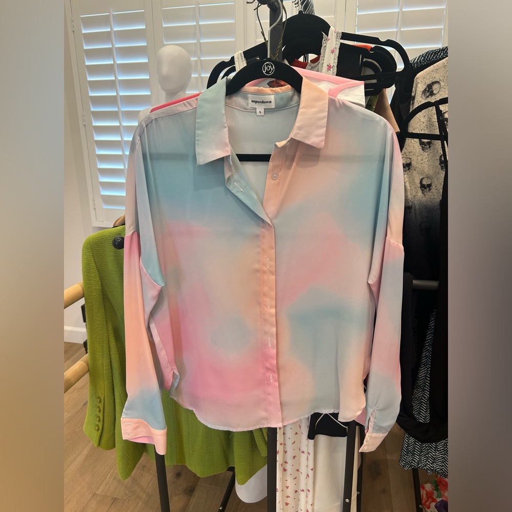 Superdown Pastel Rainbow Women’s Collared Button … - image 3